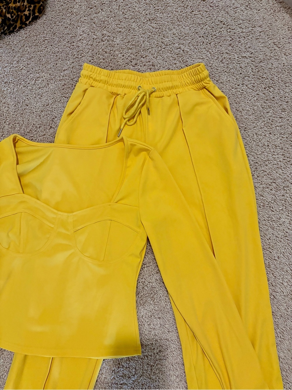 Women's Yellow Drawstring Track Pants & Matching Long-Sleeve Top, Size S